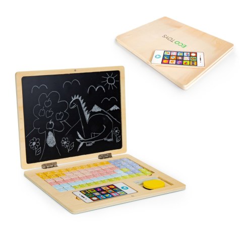DREWNIANY LAPTOP EDUKACYJNY TABLICA MAGNETYCZNA ECOTOYS