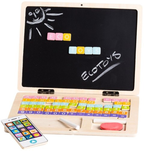 DREWNIANY LAPTOP EDUKACYJNY TABLICA MAGNETYCZNA ECOTOYS