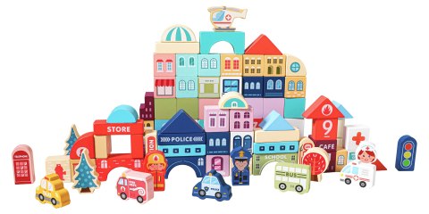 DREWNIANE KLOCKI EDUKACYJNE MIASTO MATA 121 SZTUK ECOTOYS