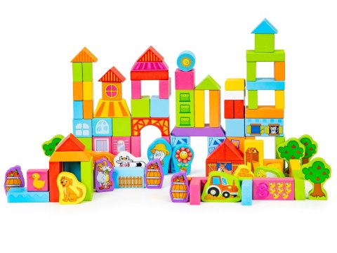 DREWNIANE KLOCKI ZESTAW FARMA 100 EL. ECOTOYS