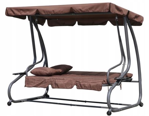 HUŚTAWKA OGRODOWA ROZKŁADANA 3-OSOBOWA 2W1 PODUSZKI BRĄZOWA MULTIGARDEN