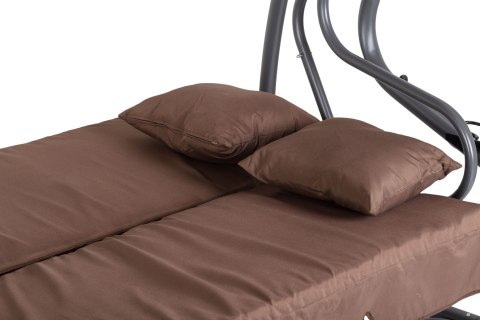 HUŚTAWKA OGRODOWA ROZKŁADANA 3-OSOBOWA 2W1 PODUSZKI BRĄZOWA MULTIGARDEN