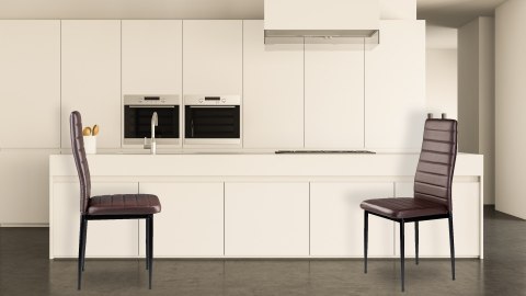 ZESTAW KRZESEŁ DO JADALNI SALONU Z EKOSKÓRY 4 SZTUKI WYSOKIE OPARCIE BRĄZOWE MODERNHOME