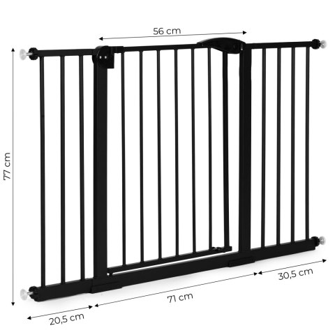 BRAMKA BARIERKA ZABEZPIECZAJĄCA 74-132 CM NA SCHODY I DRZWI STAL DODATKOWE PANELE CZARNA ECOTOYS