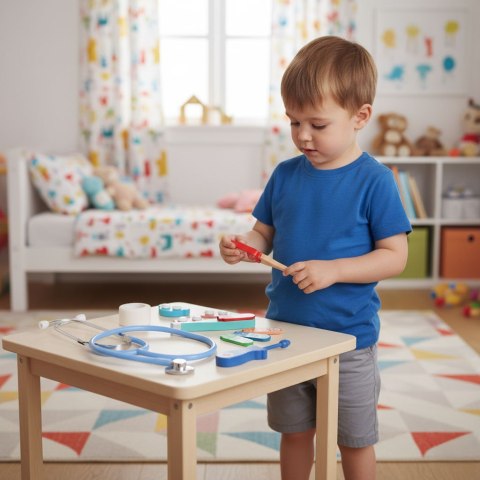 DREWNIANY ZESTAW MAŁEGO LEKARZA TORBA MEDYCZNA DLA DZIECI 28 ELEMENTÓW ECOTOYS