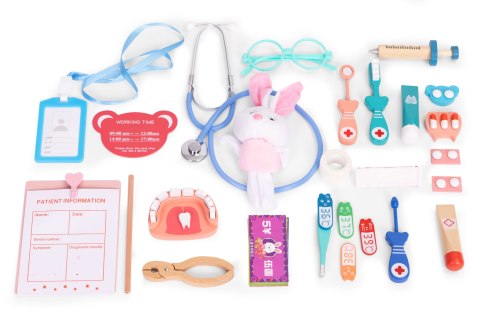 DREWNIANY ZESTAW MAŁEGO LEKARZA TORBA MEDYCZNA DLA DZIECI 28 ELEMENTÓW ECOTOYS