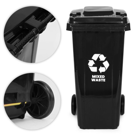 KOSZ NA ŚMIECI POJEMNIK 120L KUBEŁ ŚMIETNIK CZARNY ODPADY ZMIESZANE GUMOWE KOŁA