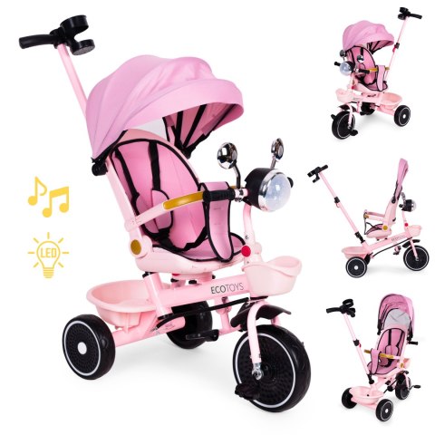 ROWEREK TRÓJKOŁOWY DLA DZIECI SPACERÓWKA OBRACANE SIEDZISKO PCHACZ RÓŻOWY ECOTOYS