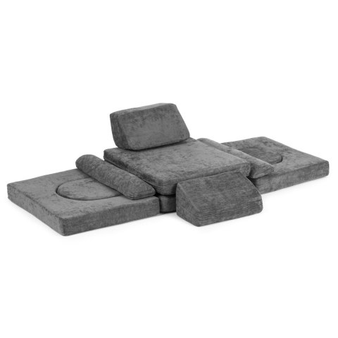 SOFA SKŁADANA MODUŁOWA DLA DZIECI DUŻA 2-OSOBOWA DIY 10 MIĘKKICH PODUCH TKANINA SZENILOWA - SZARA ECOTOYS