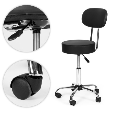STOŁEK OBROTOWY Z OPARCIEM TABORET KOSMETYCZNY MEDYCZNY FOTEL REGULOWANY CZARNY MODERNHOME