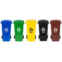 ZESTAW 5 KOSZY NA ŚMIECI POJEMNIKI 5X120L NIEBIESKI ZIELONY ŻÓŁTY CZARNY BRĄZOWY MAKULATURA SZKŁO PLASTIK ODPADY ZMIESZANE BIO G