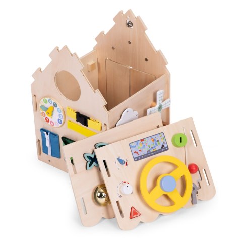 DREWNIANY DOMEK MANIPULACYJNY DLA DZIECI PANEL EDUKACYJNY XXL 30 ELEMENTÓW