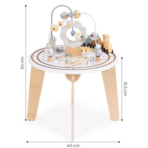DREWNIANY STOLIK EDUKACYJNY INTERAKTYWNY DLA DZIECI 5W1 LABIRYNT MULA KOLEJKA LUSTERKO ECOTOYS