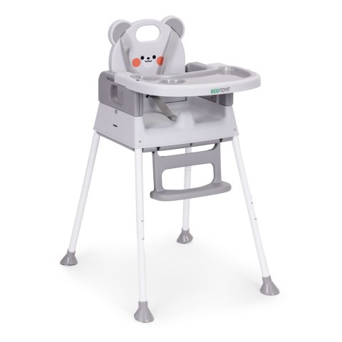FOTELIK KRZESEŁKO DO KARMIENIA DZIECI 3W1 PODWÓJNA TACKA 5-PUNKTOWE PASY SZARY ECOTOYS