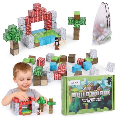 KLOCKI MAGNETYCZNE KONSTRUKCYJNE ZESTAW DLA DZIECI 100 ELEMENTÓW SZEŚCIANY