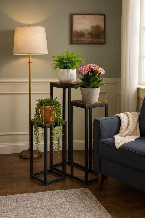 KWIETNIK STOJĄCY STOJAK NA KWIATY OZDOBY 3 PÓŁKI LOFT MODERNHOME