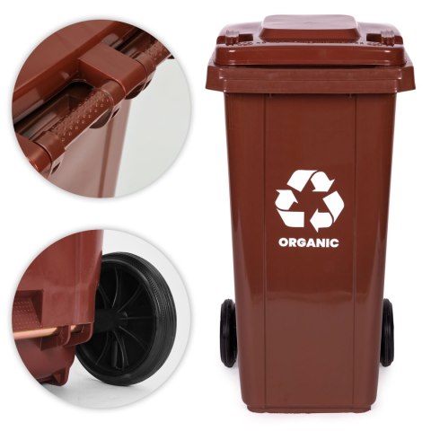 ZESTAW 2 KOSZY NA ŚMIECI POJEMNIKI 2X120L CZARNY BRĄZOWY ODPADY ZMIESZANE BIO GUMOWE KOŁA