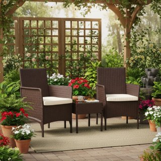 ZESTAW MEBLI OGRODOWYCH 2 FOTELE + STOLIK SZKŁO HARTOWANE BRĄZOWY MULTIGARDEN