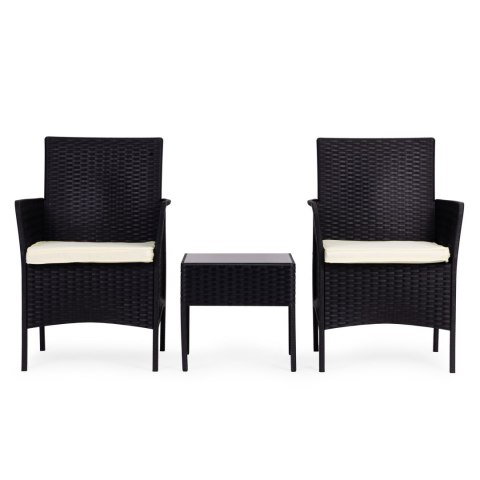 ZESTAW MEBLI OGRODOWYCH 2 FOTELE + STOLIK SZKŁO HARTOWANE CZARNY MULTIGARDEN