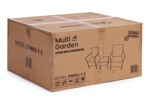 ZESTAW MEBLI OGRODOWYCH 2 FOTELE + STOLIK SZKŁO HARTOWANE CZARNY MULTIGARDEN