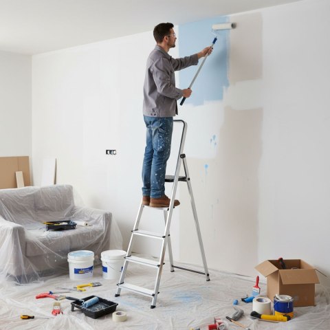 Drabina aluminiowa jednostronna 5 stopni składana z podestem 150 kg ModernHome