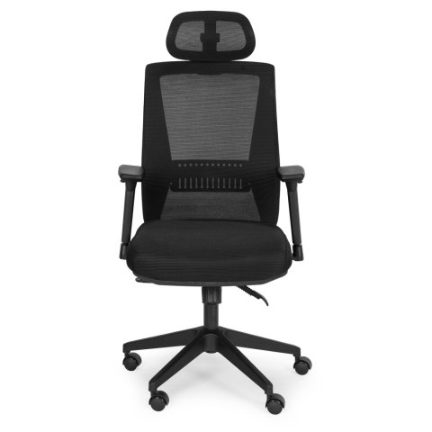 Fotel biurowy obrotowy wyprofilowane oparcie i zagłówek regulacja wysokości czarny ModernHome