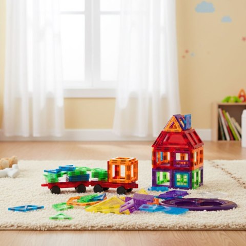 Klocki magnetyczne konstrukcyjne domek autko przyczepka 106 elementów