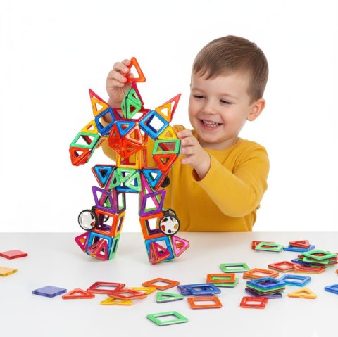 Klocki magnetyczne konstrukcyjne domek autko przyczepka 130 elementów