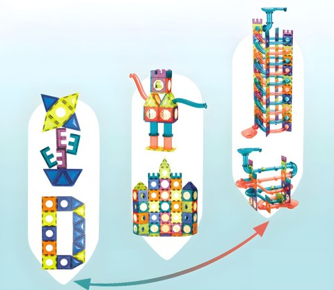 Klocki magnetyczne tor kulkowy LED klocki konstrukcyjne kulodrom 166 elementów