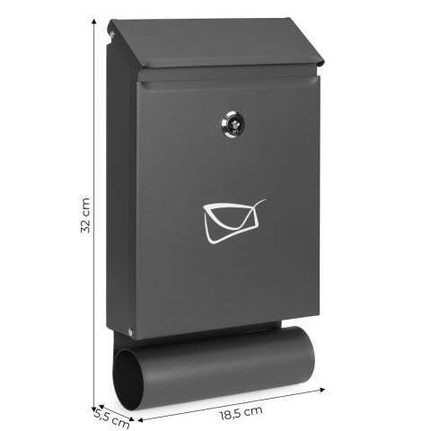Skrzynka na listy z gazetownikiem pocztowa ścienna stal galwanizowana antracyt ModernHome