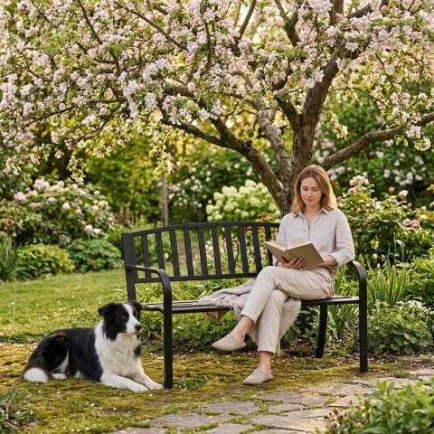 Ławka ogrodowa z oparciem 120x50 cm metalowa parkowa czarna MultiGarden