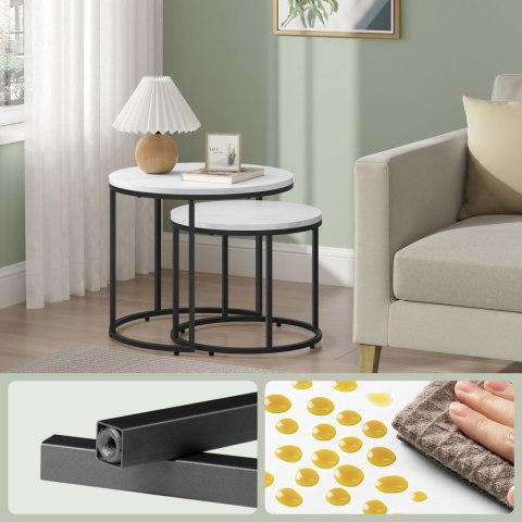 Stolik kawowy okrągły 2 szt. - marmur / nogi czarne