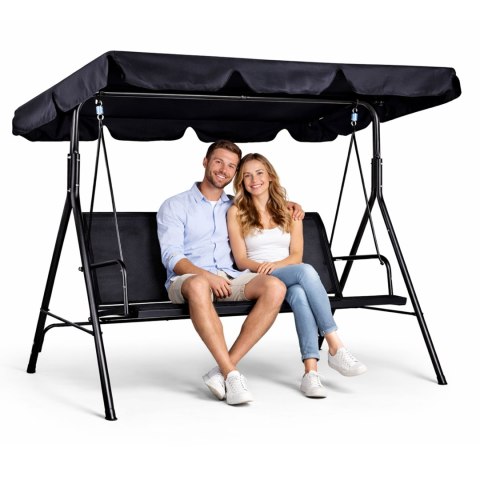Huśtawka ogrodowa 3-osobowa bujana wolnostojąca stalowa czarna MultiGarden
