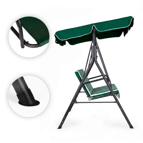 Huśtawka ogrodowa 3-osobowa bujana wolnostojąca stalowa w paski zielono-białe MultiGarden