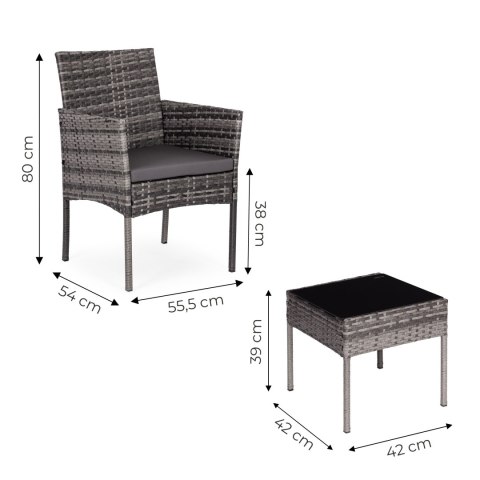 Komplet mebli ogrodowych z technorattanu 2 krzesła stolik szary MultiGarden