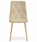 Krzesło tapicerowane welurowe do jadalni salonu pikowane beżowe