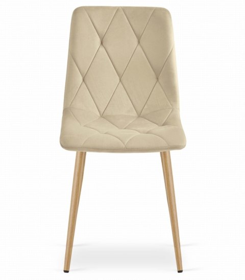 Krzesło tapicerowane welurowe do jadalni salonu pikowane beżowe