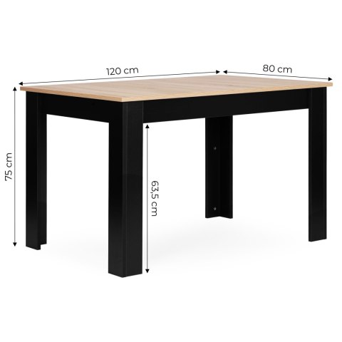 Stół prostokątny do kuchni jadalni dla 4 osób 120x80 cm dąb sonoma ModernHome