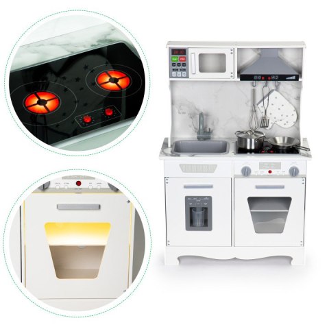 DREWNIANA KUCHNIA DLA DZIECI DŹWIĘKI LED + AKCESORIA ECOTOYS
