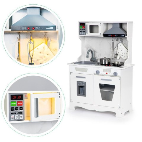 DREWNIANA KUCHNIA DLA DZIECI DŹWIĘKI LED + AKCESORIA ECOTOYS