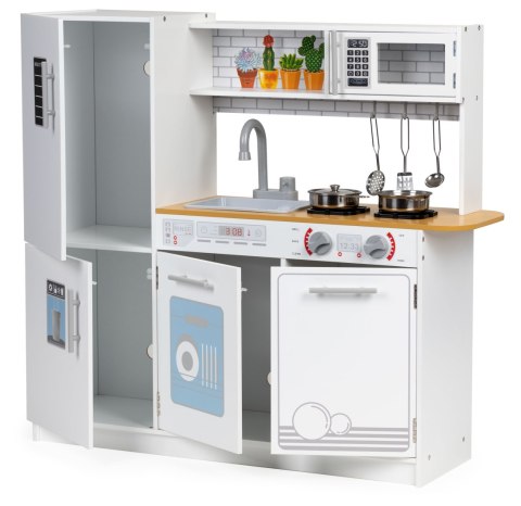 DREWNIANA KUCHNIA DLA DZIECI ŚWIATŁO LED + GARNKI ECOTOYS