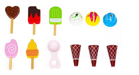 DREWNIANY WÓZEK LODZIARNIA DLA DZIECI SKLEP 12 ELEMENTÓW ECOTOYS