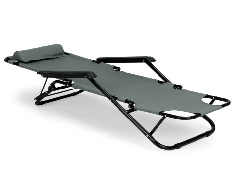 LEŻAK OGRODOWY Z ZAGŁÓWKIEM SKŁADANA KONSTRUKCJA SZARY MULTIGARDEN