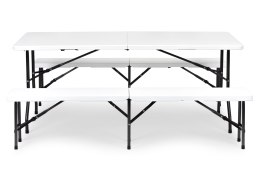 ZESTAW CATERINGOWY STÓŁ BANKIETOWY 180CM 2 ŁAWKI BIAŁY MODERNHOME