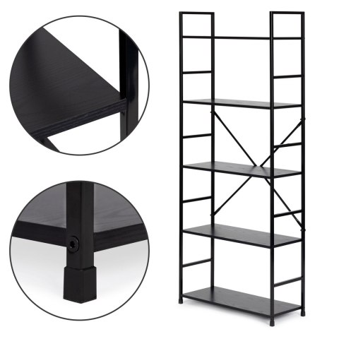 REGAŁ DREWNIANY SZEROKI NOWOCZESNY LOFT 5 PÓŁEK CZARNY MODERNHOME