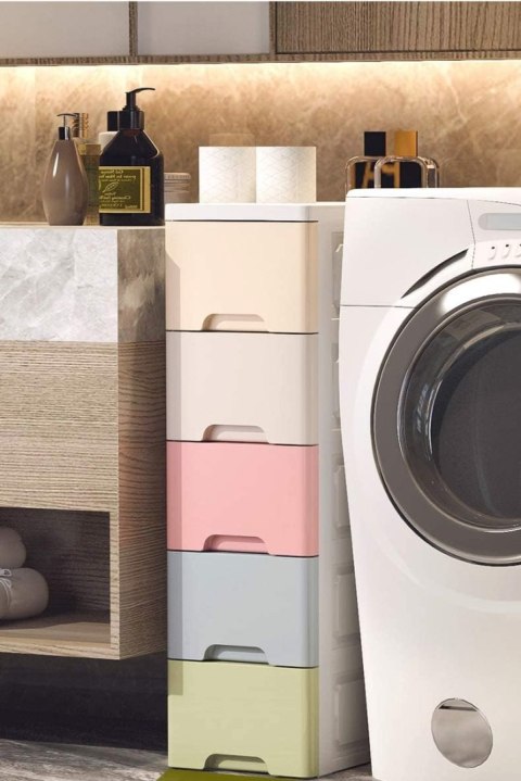 REGAŁ Z 5 WYSUWANYMI SZUFLADAMI NOGI Z KÓŁKAMI MODERNHOME