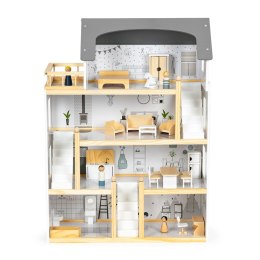 DOMEK DLA LALEK Z KOMPLETEM 18 DREWNIANYCH MEBELKÓW ECOTOYS