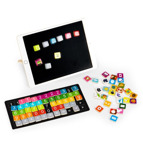 DREWNIANY TABLET EDUKACYJNY TABLICA MAGNETYCZNA KREDOWA ECOTOYS
