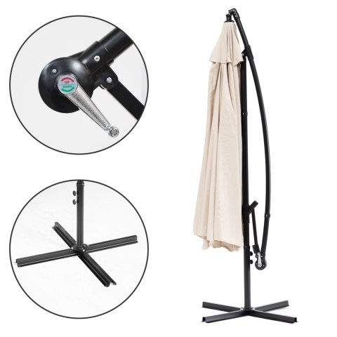 PARASOL OGRODOWY DUŻY NA WYSIĘGNIKU SKŁADANY 3 M BEŻOWY 6 ŻEBER MULTIGARDEN