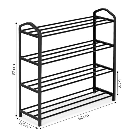REGAŁ NA BUTY METALOWY 4 PÓŁKI 12 PAR BUTÓW CZARNY MODERNHOME